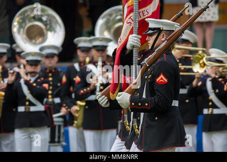 The Color Guard marches onto the parade field during the 18th Military ...