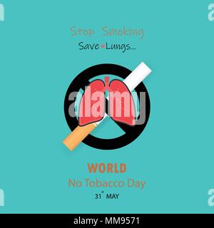 Lungs icon and cigarette.Quit Tobacco vector logo design template.May 31st World no tobacco day.No Smoking Day Awareness Idea Campaign.Vector illustra Stock Vector