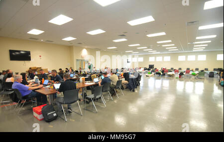 Federal Emergency Management Agency personnel occupy the Joint Force Headquarters Drill Hall in preparation for Hurricane Maria,  Sept. 19. Virgin Islands National Guard personnel as well as all military personnel from other staes are bedding down at the Estate Bethlehem Military Compound, St. Croix  in preparation of Hurricane Maria and its aftermath. Stock Photo