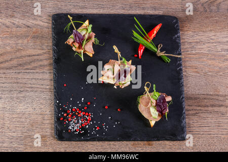 Beef canape served green onion Stock Photo