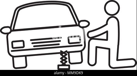 mechanic figure human with car silhouette avatar Stock Vector