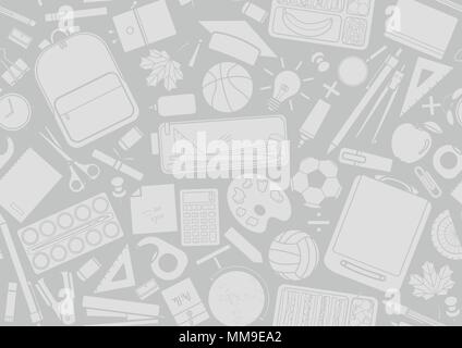 Light gray stationery random on gray background. Seamless pattern background design for school and education in vector illustration. Stock Vector