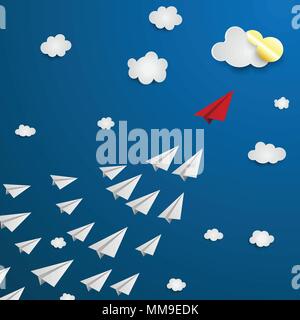 red paper plane leading white ones, leadership concept Stock Vector