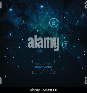 Abstract futuristic digital money with bitcoin digital currency on circuit board blue background. Stock Vector