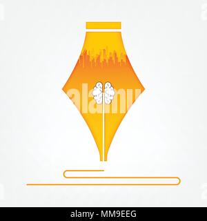 Brain in pen. creative idea concept , vector art and illustration. Stock Vector