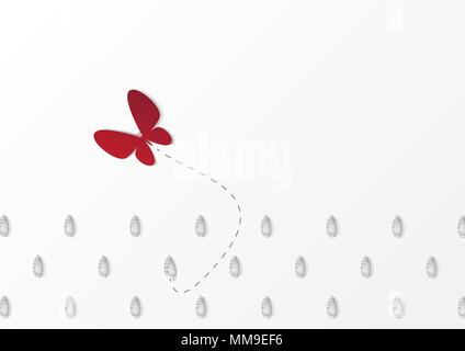 Group Chrysalis Butterfly with one transformation of  Butterfly success idea on white background , Minimal concept idea , flat lay , top Stock Vector