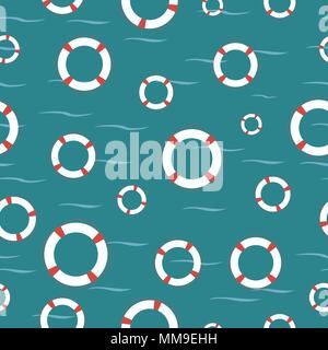 seamless vector pattern with lifebuoy. Stock Vector
