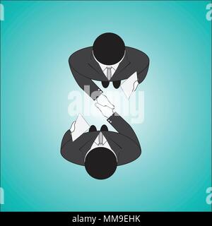 Business partners shaking hands as a symbol of unity, view from the top Stock Vector