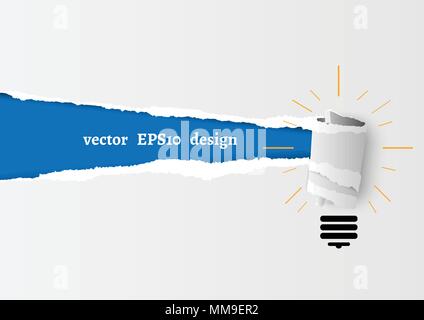 Inspiration concept roll paper with light bulb metaphor for good idea. Stock Vector