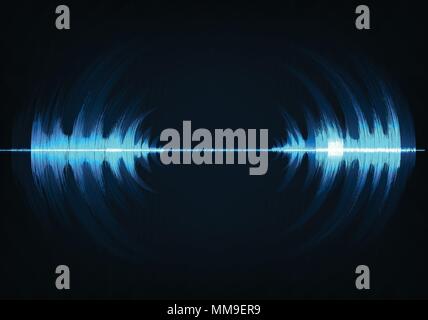 Blue music sound waves. Audio technology, musical pulse. Stock Vector
