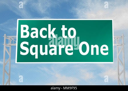 3D illustration of Back to Square One script on road sign Stock Photo