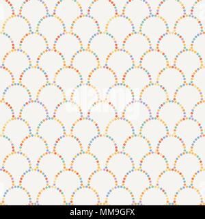 Vector abstract seamless wavy pattern with dotted geometrical fish scale layout. Textile print, page fill, batik, texture Stock Vector
