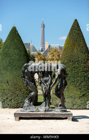 Paris - Museum Rodin. Sculpture of the Three Shades  inspired with Divine Comedy of Dante Stock Photo