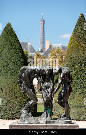 Paris - Museum Rodin. Sculpture of the Three Shades  inspired with Divine Comedy of Dante Stock Photo