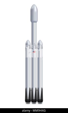 Heavy space rocket realistic vector illustration isolated on white background. Stock Vector