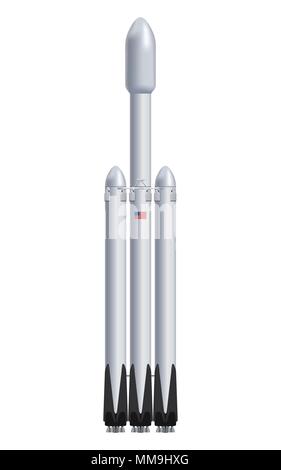 Heavy space rocket realistic vector illustration isolated on white background. Stock Vector