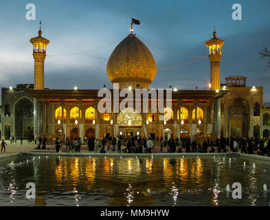 Shah Cheragh mosque at dusk lighting in Shiraz, Iran Stock Photo