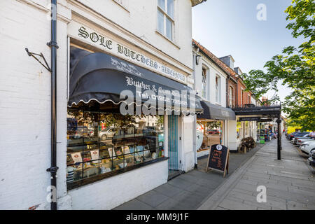 Sole Butchers, a traditional butcher and game shop in Broad Street, New Alresford, a small town or village in Hampshire, southern England, UK Stock Photo