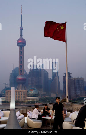 Bar, Rouge. 18, Bund . Skyscrapers at Pudong from the Bund, Shanghai, China Stock Photo