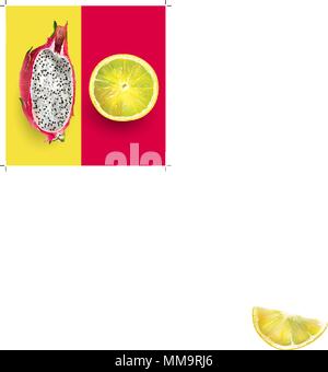 Dragon fruit and lemon. Vector illustration Stock Vector