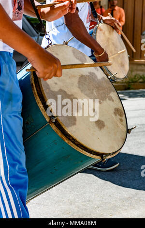 Drums players in a Brazilian folk festival in honor of Saint George in the state of Minas Gerais Stock Photo