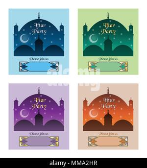 Iftar party invitation with dome and mosque. All the objects are in different layers and the text types do not need any font. Stock Vector