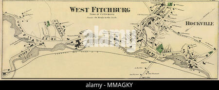 Map of West Fitchburg. 1870 Stock Photo