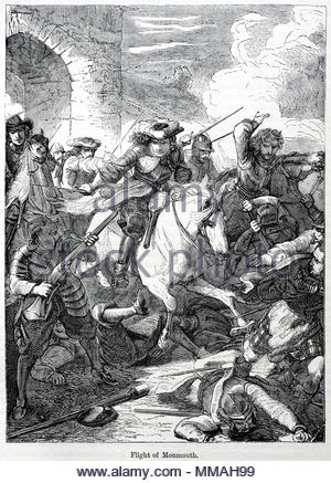 James Scott, 1st Duke of Monmouth, 1st Duke of Buccleuch, KG, PC 1649 – 1685 was an English nobleman, taking flight after being defeated at the Battle of Sedgemoor in 1685, antique illustration from circa 1880 Stock Photo