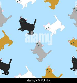 Cartoon funny cats of different colors. Vector seamless illustration for kids. Stock Vector