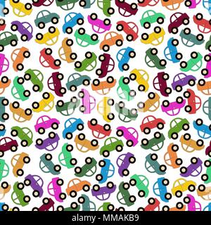 Seamless pattern background with cartoon car. Toy transport vector illustration. Coloring cute automobile. Stock Vector