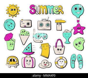 Bright icons on the theme of beach holidays Stock Vector