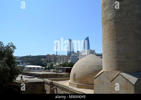 Panoramic view of Baku - the capital of Azerbaijan located by the Caspian Sea shore. Seen from a hammam. Stock Photo