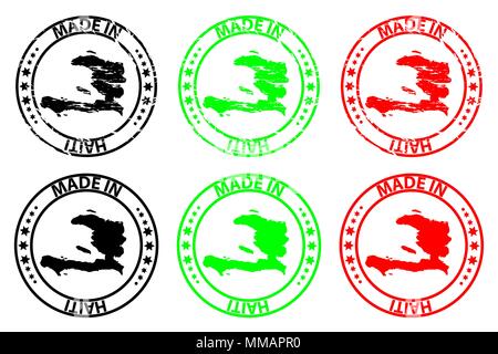 Made in Haiti - rubber stamp - vector, Haiti map pattern - black, green and red Stock Vector