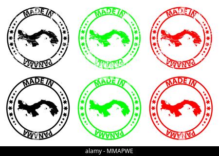 Made in Panama - rubber stamp - vector, Panama map pattern - black, green and red Stock Vector