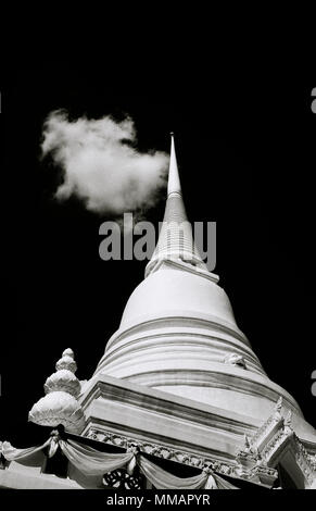 Dramatic chiaroscuro image of Buddhist Wat Pathum Wanaram in Bangkok in Thailand in Southeast Asia Far East. Buddhism Architecture Travel B&W Stock Photo
