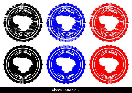 Lithuania - rubber stamp - vector, Lithuania map pattern - sticker - black, blue and red Stock Vector