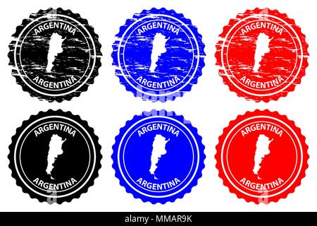 Argentina - rubber stamp - vector, Argentina map pattern - sticker - black, blue and red Stock Vector