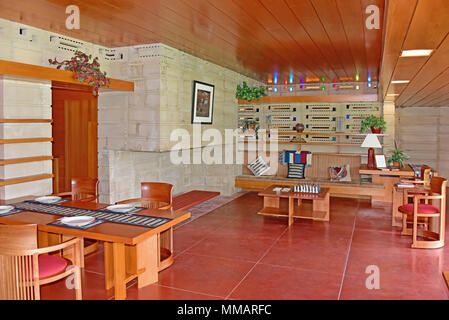 Usonian House interior at Florida Southern College, showing the living and dining area, by Frank Lloyd Wright, Lakeland, FL, USA Stock Photo