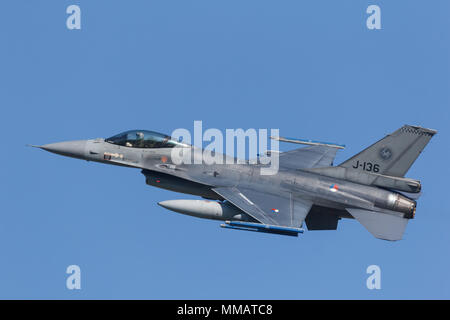 Leeuwarden, Netherlands April 18, 2018: A RNLAF F-16 during theFrisian Flag exercise Stock Photo