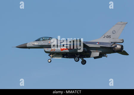 Leeuwarden, Netherlands April 18, 2018: A RNLAF F-16 during the Frisian Flag exercise Stock Photo