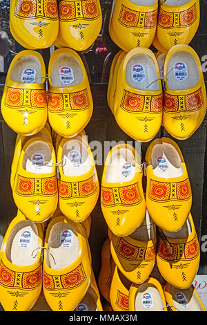 Wooden shoes on display in a souvenirshop in the Keukenhof (Lisse, South Holland, Netherlands); Auslage mit Holzschuhen im Keukenhof Stock Photo