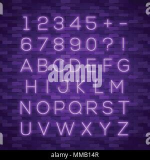 Realistic neon alphabet. Bright neon glowing font Stock Vector