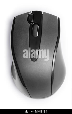 Wireless black computer mouse top view. Isolated on white, clipping path included Stock Photo