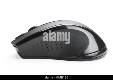 Wireless black computer mouse side view. Isolated on white, clipping path included Stock Photo