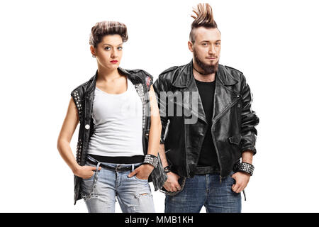 Female and a male punker isolated on white background Stock Photo