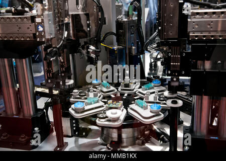 Hannover, Germany - April, 2018: Schunk assembly electronics line on Messe fair in Hannover, Germany Stock Photo