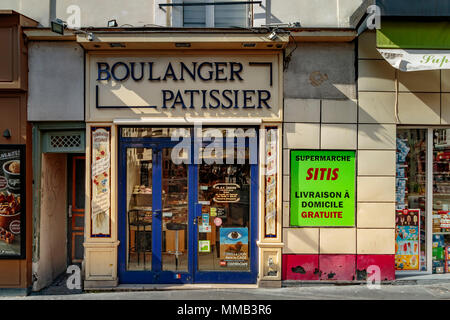 Bakery shop or Boulanger Pattissier in the Place de la Contrescarpe , Paris ,France Stock Photo