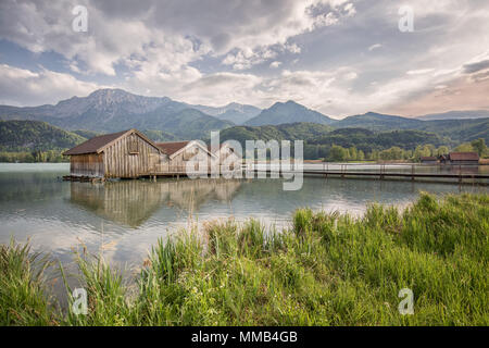 boathouses on Kochelsee lake Stock Photo