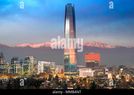 Financial district skyline with Los Andes Mountains in the back, Las Condes, Santiago de Chile Stock Photo