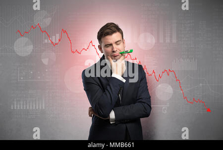 Young sick businessman with decreasing performance concept Stock Photo ...